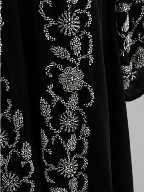 Elegant Black Silver Embellished Abaya Dress